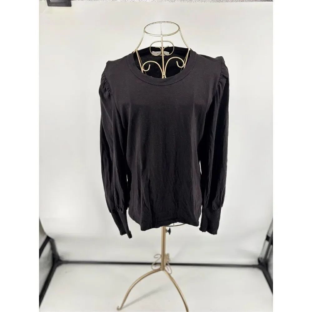 A.L.C. Black Cotton Long Sleeve Blouson Blouse Smocked Cuff Women’s Size Medium